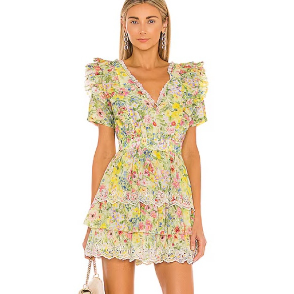 LoveShackFancy ALDINA TIERED FLORAL DRESS IN YELLOW
